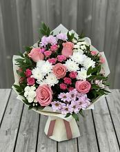 Букет цветов из:  Альстромерии, Гвоздики, Розы и Хризантемы в Аксеново